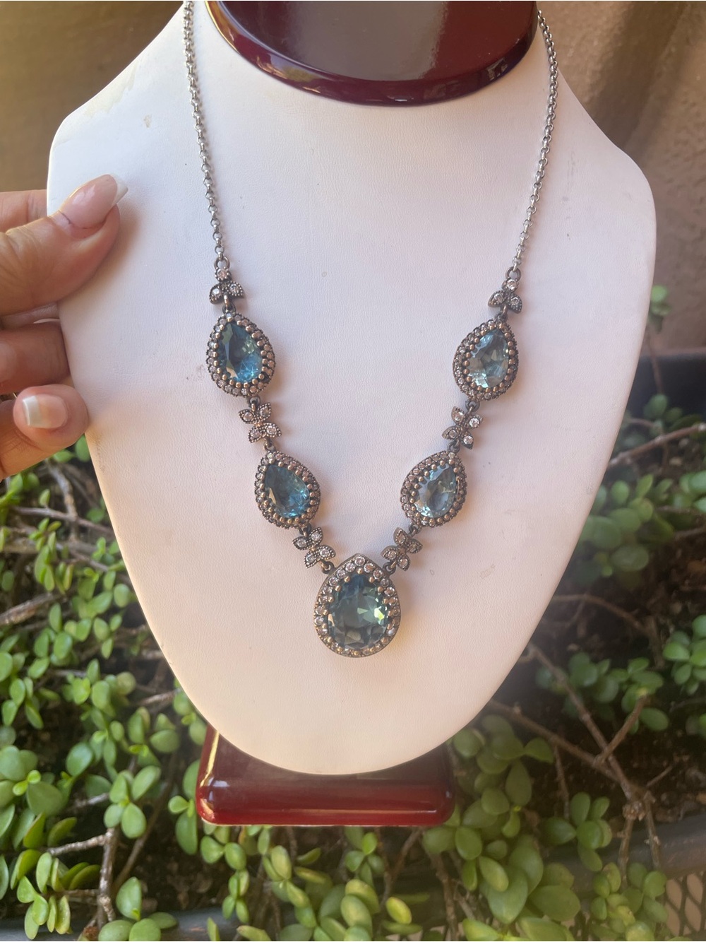 Teardrop Blue genuine Aqua-marine  Statement Necklace - Elegant Women's Jewelry